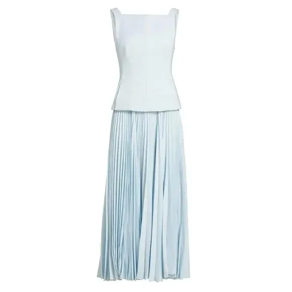 NWT, Acler Hollinshill Pleated Sleeveless Maxi Dress in Baby Blue Size 10 #LD070 NWT, Acler Hollinshill Pleated Sleeveless Maxi Dress in Baby Blue Size 10 #LD070